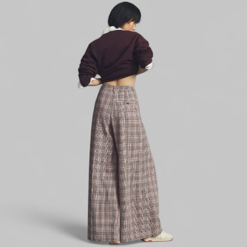 Anthropologie Maeve The Avery Pleated Wide-Leg Trousers: Plaid Edition | Size 0 - Picture 3 of 13